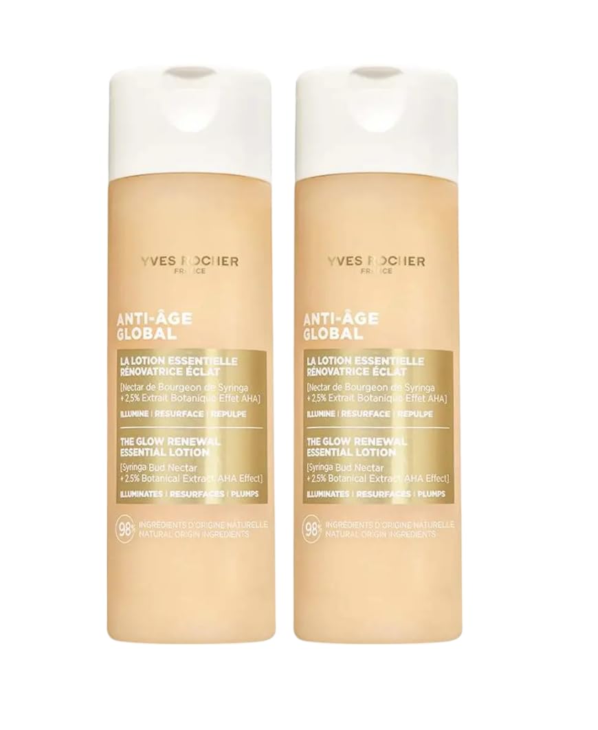 Yves Rocher Anti-Age Global Radiance Activator Lotion Skin Radiance by 75% Hydrating Face Lotion Set of 2-122ml / 4.1 flOz