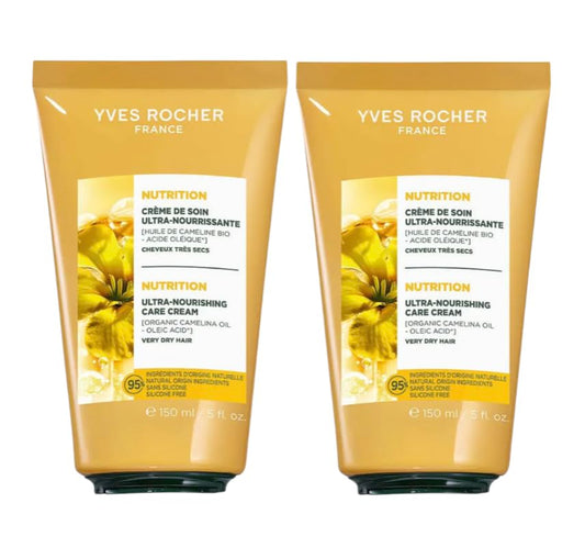 Yves Rocher Intensively Nourishing Hair Live in Cream Camelina Coconut Oil and She Butter Manageable Hair 230°C Set of 2-150 ml./ 5 fl.oz