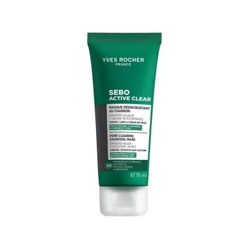 Yves Rocher Sebo Active Clear Pore-cleansing Mask Charcoal Women Day Care Hydration All Skin Types - 75 ml / 2.5 flOz