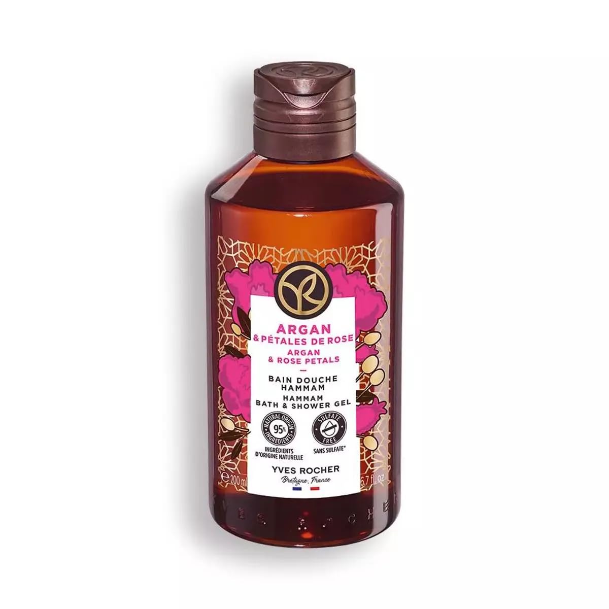 Yves Rocher Argan and Rose Petals Nourishing Shower Gel Bath & Body Routine Women Men Day Care 200 ml./6.7fl.oz.