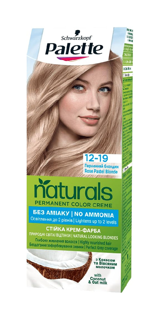 Palette Naturals Color Creme with Honey, Cloud Berry and Argan Oil, 110 ml./3.7 fl.oz. (12-19 - Rose Pastel Blonde)