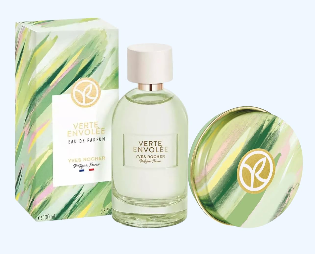 Yves Rocher Verte Envolée Eau de Parfum Set of 2 Solid Perfume and Spray - for Women Long Lasting Fragrance Solid Perfume 100 ml./3.3 fl.oz. and 13 g