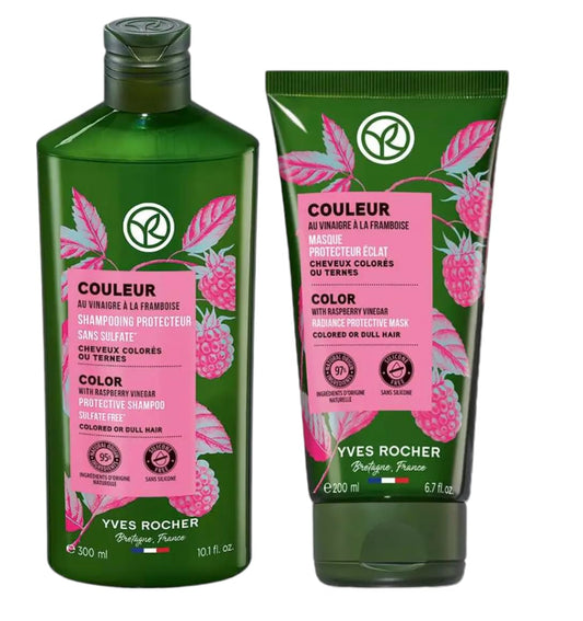 Yves Rocher Color Protection and Shine Dyed Hair Mask and Shampoo Set of 2-300 ml./10.1 fl.oz. and 200 ml./6.7 fl.oz.