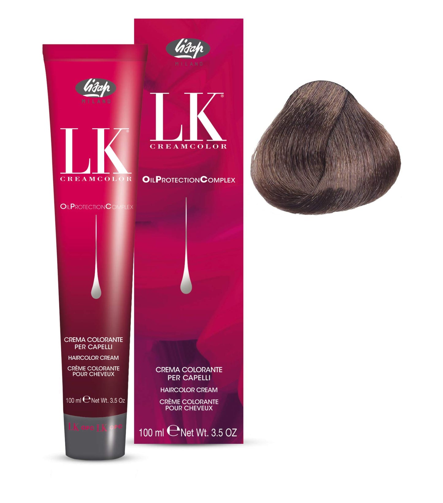 Lisap LK Oil Protection Complex Hair Color Cream, 100 ml./3.38 fl.oz. (7/72 - Medium Light Ash Blonde)