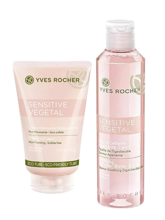 Yves Rocher Sensitive Vegetal Soothing Micellar Water Cleansing Cream Gel Set 200ml./6.7 fl.oz. and 125 ml./4.2 fl.oz