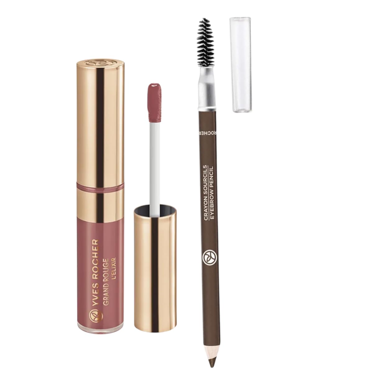 Yves Rocher Grand Rouge l'Elixir Shade 101 Liquid Matte Lipstick and Eyebrow Pencil Brown Set of 2 Best Gift Kit 7ml and 1 g