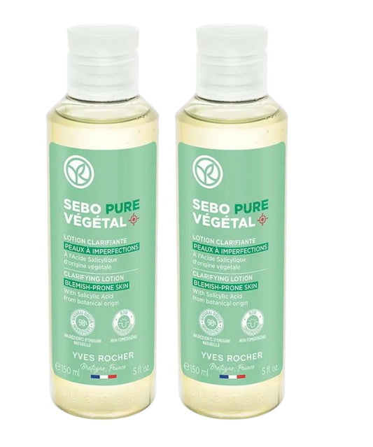 Yves Rocher Sebo Pure Vegetal Clarifying Lotion Purifying & Pore-Tightening Lotion – Problem Skin Solution Women Men Set of 2 Best Gift Set - 150 ml./5 fl.oz.