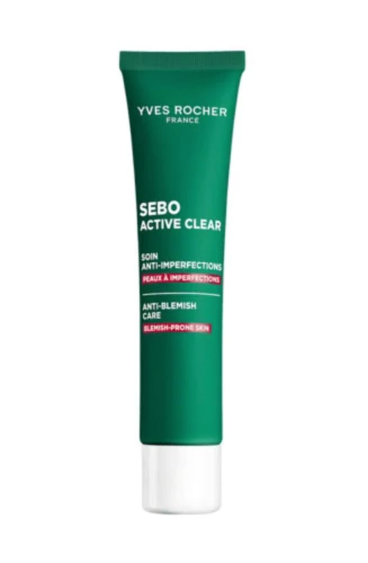 Yves Rocher Sebo Active Clear Anti-Blemish Moisturizing Cream Reduces Blackheads Imperfections Lightweight Hydration All Skin Types - 40ml / 1.35 flOz