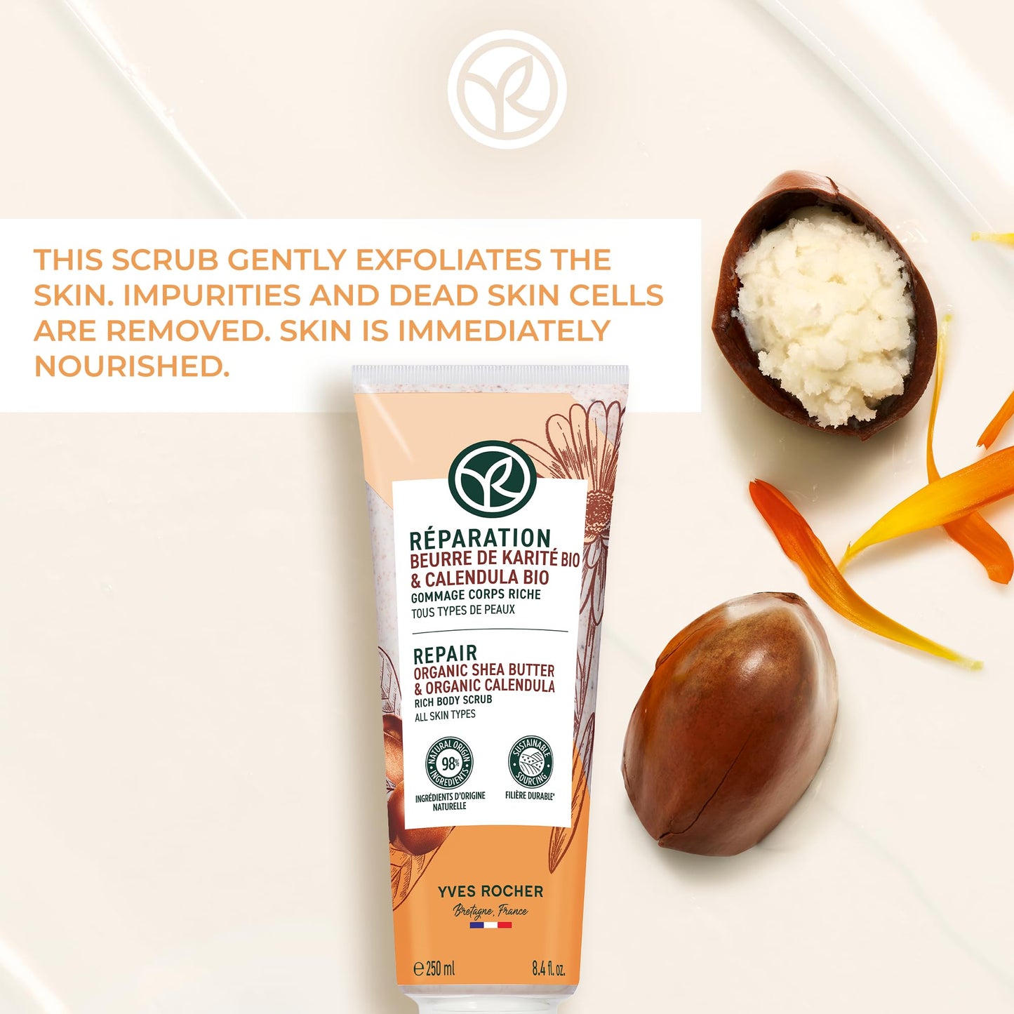 Yves rocher Repair Organic Shea Butter & Organic Calendula Rich Body Scrub All skin types 250ml