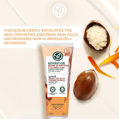 Yves rocher Repair Organic Shea Butter & Organic Calendula Rich Body Scrub All skin types 250ml