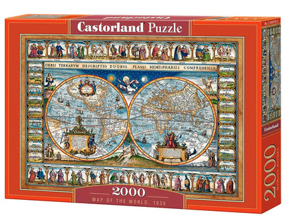 CASTORLAND 2000 Piece Jigsaw Puzzles, Map of The World 1639, Cartographic map, Historic Puzzles, Geographic, Adult Puzzle, Castorland C-200733-2