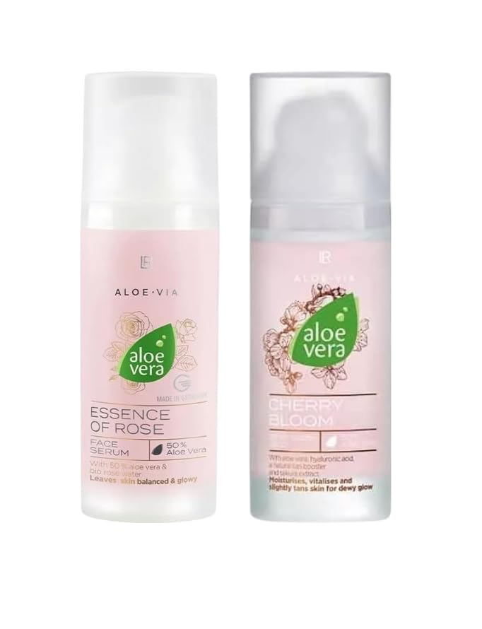 LR Health&Beauty Aloe Via Aloe Vera Essence of Rose Face Moisturizing Serum Cherry Bloom Refreshing Face Gel Set of 2-50 ml./1.7 fl.oz. 50 ml./1.7 fl.oz.