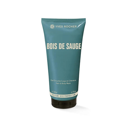 Yves Rocher Perfumed Body and Hair Gel Bois de Sauge for Men - Invigorating Scent of Boundless Freedom and Adventure Dual-Use Shower - 200 ml / 6.7 fl.oz.