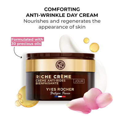 Yves Rocher Comforting Anti-Wrinkle Riche Crème Day | Face Cream to Soften & Smooth Skin 1.7 fl oz