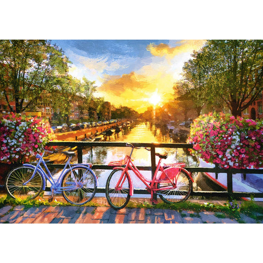 Europe Puzzle – 1000 Piece Jigsaw Puzzle – Picturesque Amsterdam with Bicycles