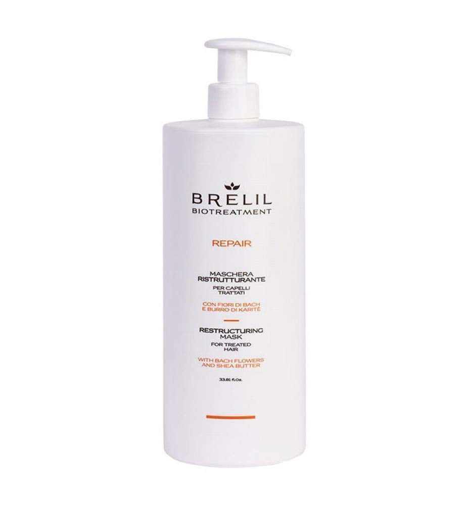 Brelil Bio Treatment Repair Mask with Bach Flowers and Organic Shea Butter for Treated Hair (33.81 fl.oz.)