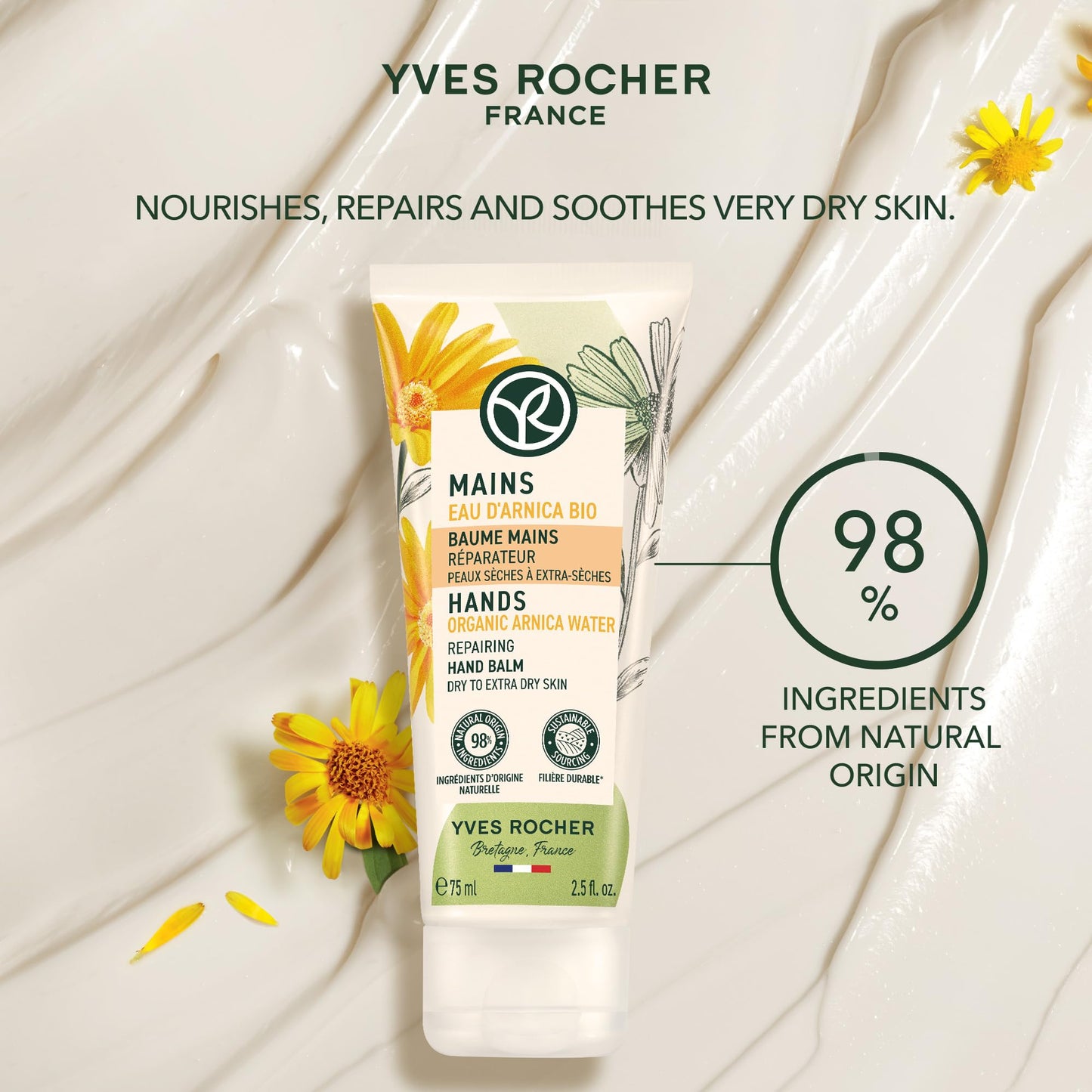 Yves Rocher Long-lasting Restorative Organic Arnica Hand Balm 75 ml./2.5 fl.oz.