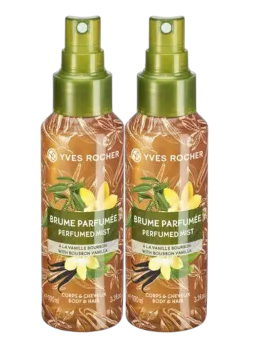 Yves Rocher Sweet Bourbon Vanilla Hair and Body Spray Long Lasting Mist Women 100 ml./3.3 fl.oz. Set of 2 Best Gift Kit