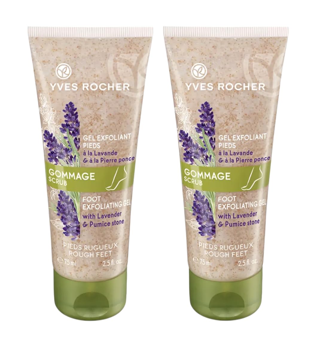 Yves Rocher Nourishing Smooth Legs Foot Scrub with Lavender Oil 75 ml./2.5 fl.oz. Set of 2 Best Gift Kit