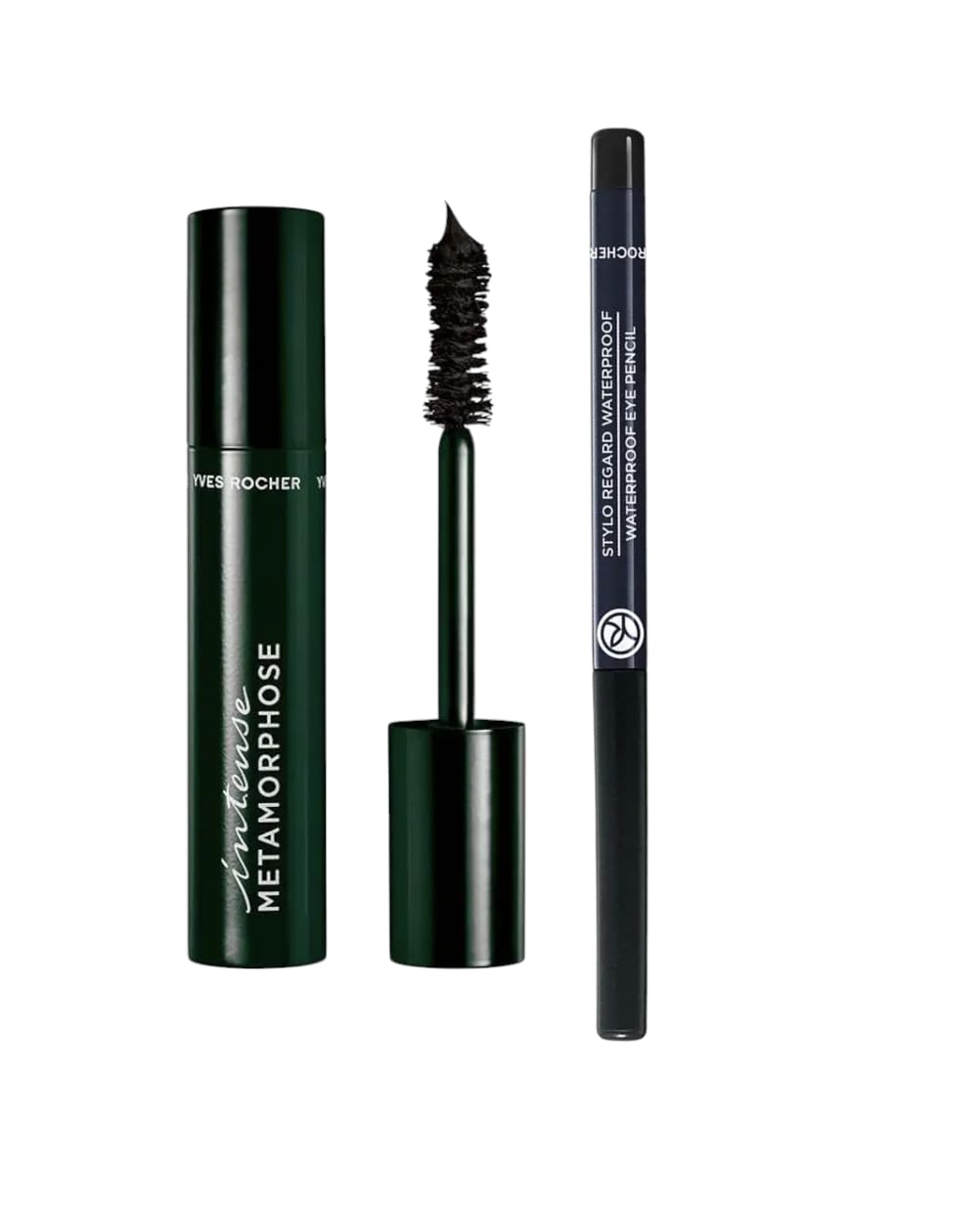 Yves Rocher Mascara Metamorphose Intense Black and Eyeliner Pencil Shade 1 Black 24H Long-Lasting Volumizing Lash Set of 2 Best Gift Kit – 7.8ml / 0.26flOz and 0.3 g