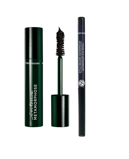 Yves Rocher Mascara Metamorphose Intense Black and Eyeliner Pencil Shade 1 Black 24H Long-Lasting Volumizing Lash Set of 2 Best Gift Kit – 7.8ml / 0.26flOz and 0.3 g