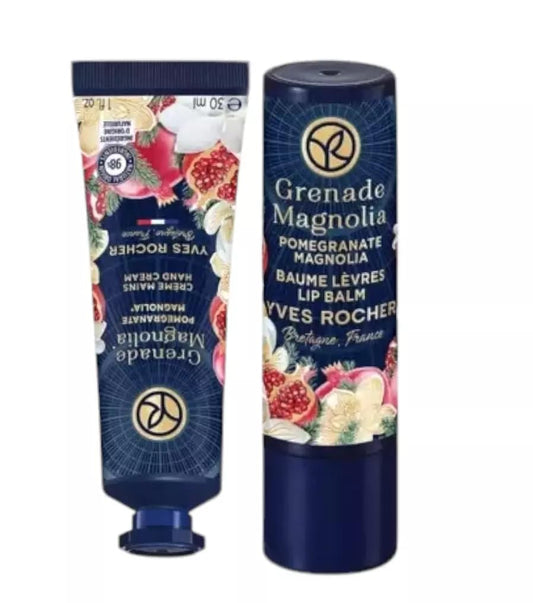 Yves Rocher Pomegranate & Magnolia Hand Cream Lip Balm Set of 2 Limited Edition Christams New Year 30 ml./1 fl.oz.