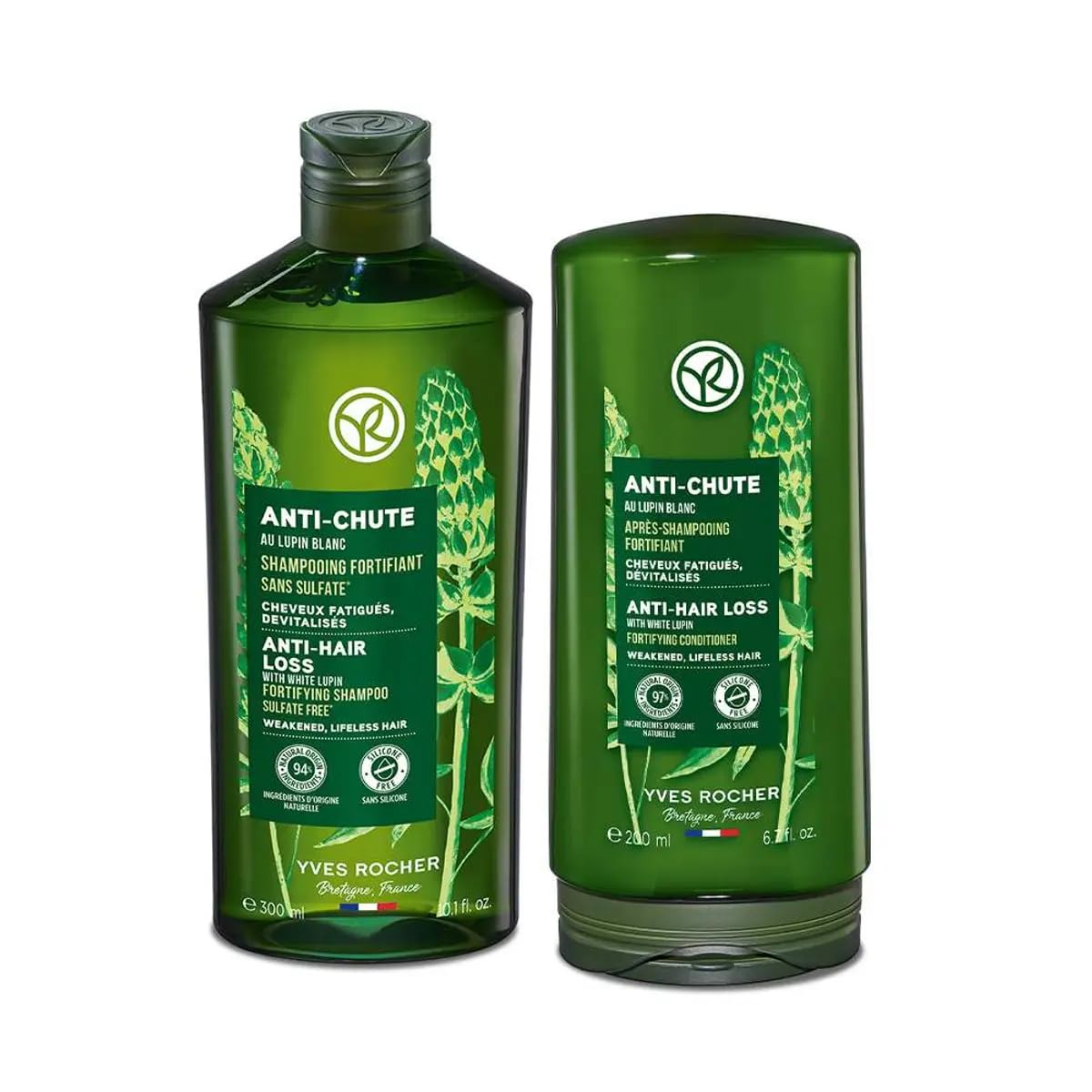Yves Rocher Anti-Hair Loss Duet Hair Strengthening and Growth White Lupine Extract Shampoo and Balm-Conditioner Set