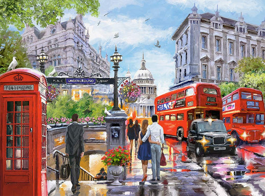 CASTORLAND 2000 Piece Jigsaw Puzzles, Spring in London, City Center, Red Bus, UK, Great Britain, Puzzle of England, Adult Puzzles, Castorland C-200788-2