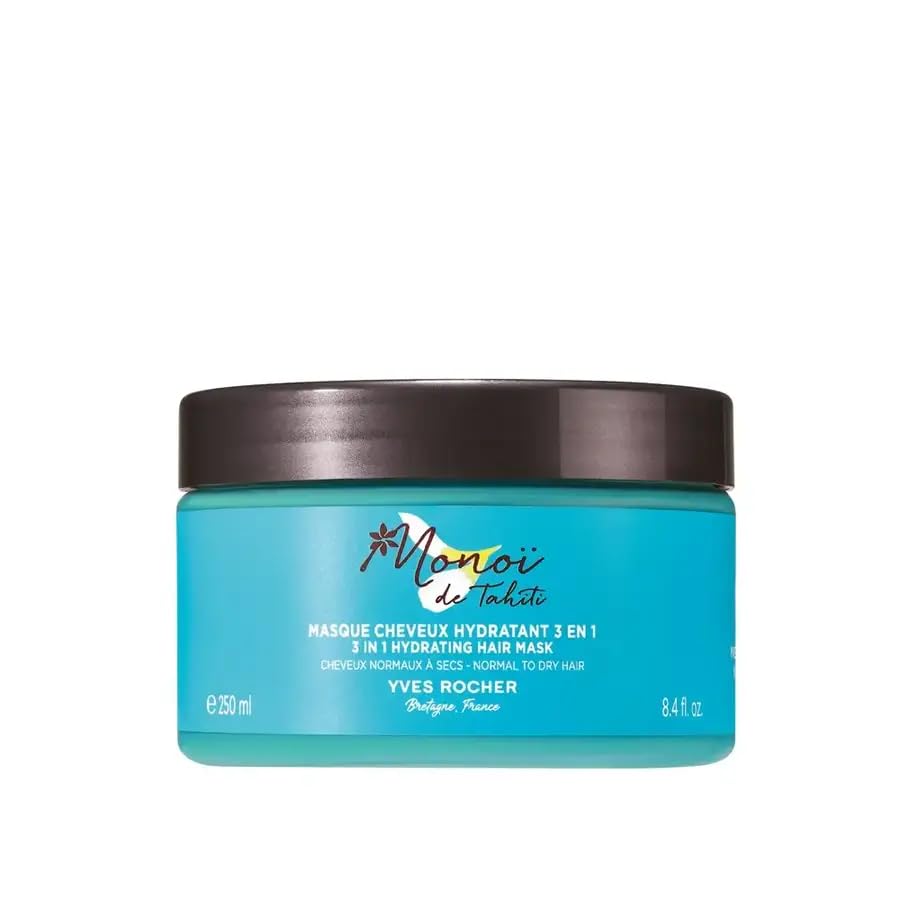Yves Rocher Monoï de Tahiti Monoi 3 in 1 Moisturizing Hair Mask Night Care Conditioner and Gel Set of 2 All Hair Types 400 ml./13.5 fl.oz. 250 ml./8.4 fl.oz.