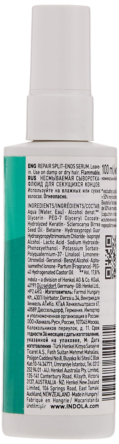 Indola Innova Repair - Instant Split End Treatment for Damaged Hair Restoration. 100ml/3.38flOz
