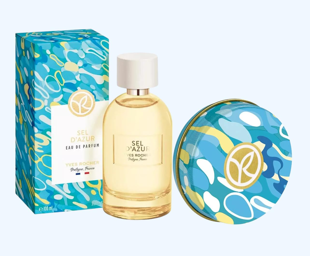 Yves Rocher Sel d'Azur Eau de Parfum Set of 2 Solid Perfume and Spray - Women’s Citrus Scent Reminiscent of Blue Skies and the Sea 100 ml./3.3 fl. oz. and13 g