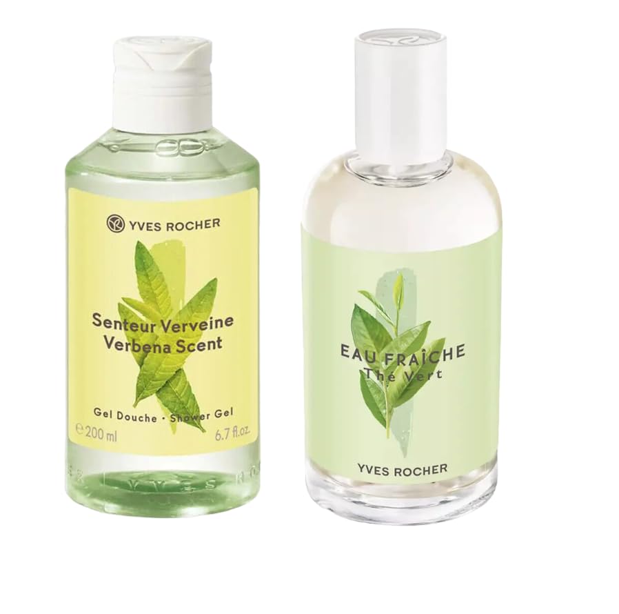 Yves Rocher Feuilles de Verveine Verbena Leaves Eau de Parfum and Shower Gel Set of 2 for Women Long Lasting Fragrance -100 ml./3.3.fl oz. and 200 ml./6.7 fl.oz.