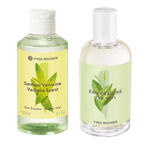 Yves Rocher Feuilles de Verveine Verbena Leaves Eau de Parfum and Shower Gel Set of 2 for Women Long Lasting Fragrance -100 ml./3.3.fl oz. and 200 ml./6.7 fl.oz.