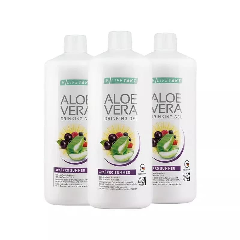 LR Lifetakt Aloe Vera Drinking Gel Acai Pro Summer Health Care Women Men Drink Every Day Natural Treatment Set of 3-1000 ml./33.3 fl.oz