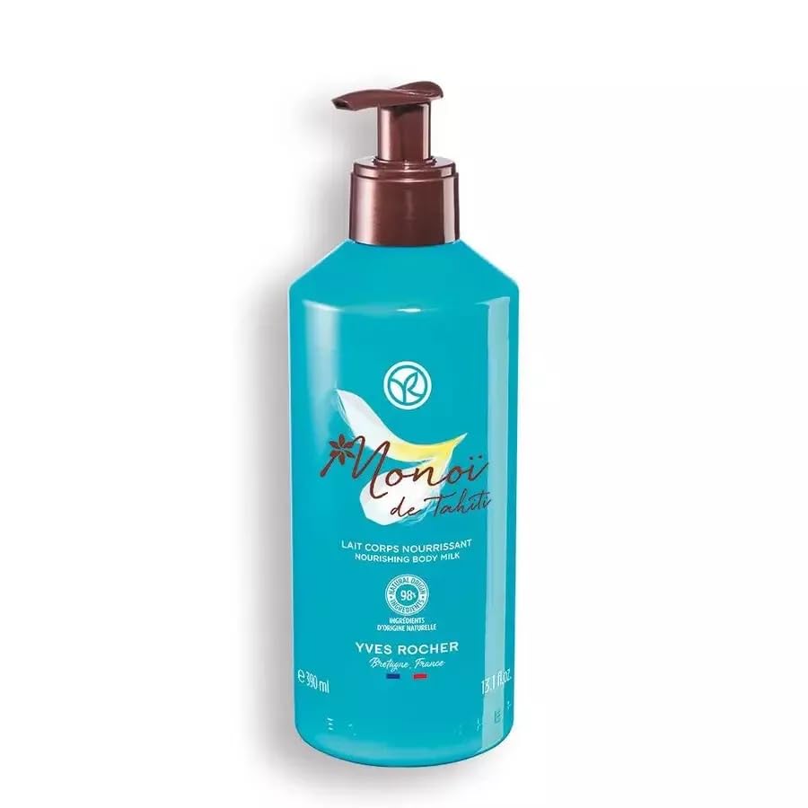 Yves Rocher Monoï de Tahiti Monoi Moisturizing Body Hair Gel Milk and Hand Cream Set of 3 Coconut and Tiare Scent All Skin Types 390 ml./13.1 fl.oz.400 ml./13.5 fl.oz.30 ml./1 fl.oz.