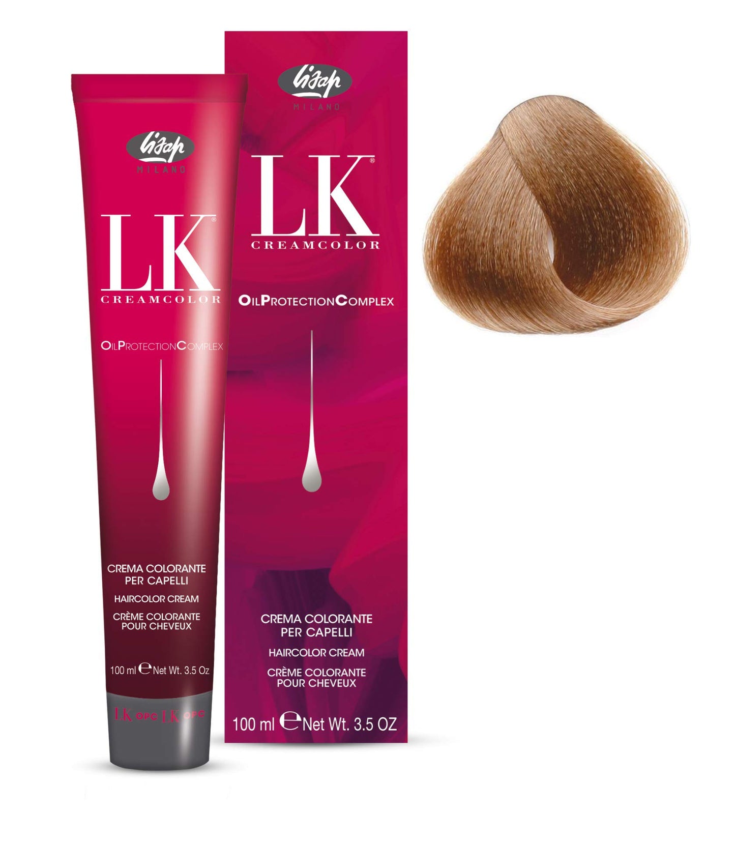 Lisap LK Oil Protection Complex Hair Color Cream, 100 ml./3.38 fl.oz. (8/7 - Light Beige Blonde)