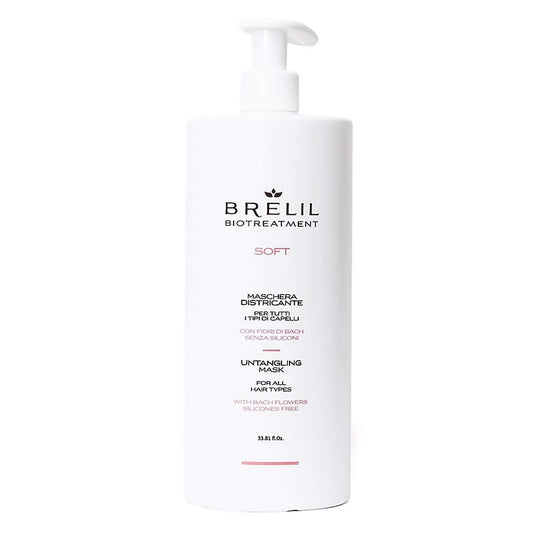 Brelil Bio Treatment Soft Untangling Mask for all Hair Types Contains bach Flowers Silicones Free, 1000 ml./33.81 fl.oz.