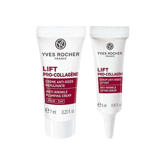 Yves Rocher Lift Pro-collagene Anti-wrinkle Firming Serum Day Cream Set of Sample Travel Size - 7ml./0.23 fl.oz. and 5ml./0.16 fl.oz.